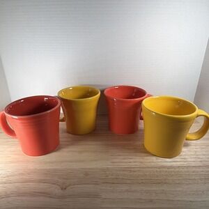 Fiesta Ware Orange & Yellow Tapered Ceramic Mug Set Of 4 EUC